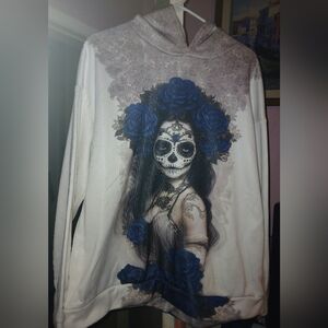 Women's La Catrina Blue and White Hoodie
